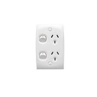 Standard Series, Twin Switch Socket Outlet, 250V, 10A, Standard Size, Vertical, Two Piece Base
White Electric