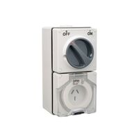 Clipsal - 56 Series, Switched Socket Outlet, 250V, 20A, 3 Flat PIN, IP66, 1 Pole
Grey