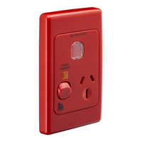 Medilec, Single Switch Socket Outlet, 250V, 15A, Vertical - Red