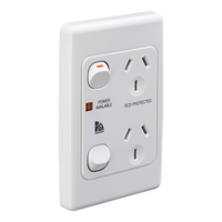 Medilec, Twin Switch Socket Outlet, 250V, 10A, 2 Gang, 1 Pole, Vertical - White Electric