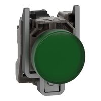 Harmony XB4, Pilot light, grey plastic, green, 22mm, universal LED, plain lens, 24V AC DC