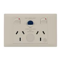 Excel Life - Medical - Common plate - Horizontal cleaners RCD protected double powerpoints - Cleaning purposes only engraved - antimicrobial & chemical resistant 2 gang 10A 240V a.c. RCD 10mA with circuit ID beige