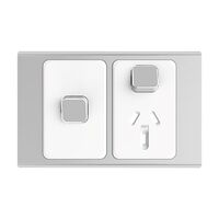 Clipsal Iconic, Styl Single Power Point Skin with 1 extra switch, Horizontal Mount, 250V, 10A - Silver