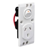 Medilec, Single Switched Socket Module - "O" Style, 10A Double Pole - Vertical - White Electric