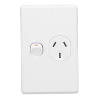 Classic C2000 Series, Switched Socket Outlet, Single, 250V, 10A, Vertical, 2 Pole - White Electric