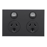 Saturn Zen, Double Power Point Cover, Horizontal Mount, 250V, 10A - Zen Black