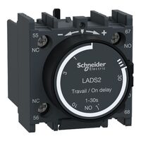 TeSys D, Time delay contact block, TeSys Deca,1NO+1NC,on-delay 1-30s,front,with 40±15ms switching time between NC opening and NO closing