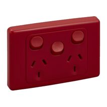 2000 Series, Twin Switch Socket Outlet, 250V, 10A, Removable Extra Switch - Red