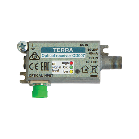 TERRA Fibre Mini Receiver (FCA) 70dBµV Output 10-20V DC Powering