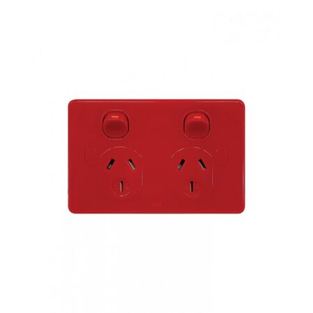 Puma - Power Point Double Pole Switched 2 Gang, 10A 250V~, Shuttered, Vandal Proof, RED  x10 - PUPP2GVPRD