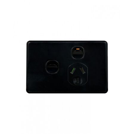 Puma - Power Point Switched 1 Gang, 10A 250V~, with Extra Switch 10AX/16A  Black x5 - PUPPSW1GBK