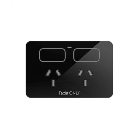 Senoa -u00a0Power Point Switched 2 Gang 10A 250V~  Glass Facia Replacement - Black x1 - SENGFPBK