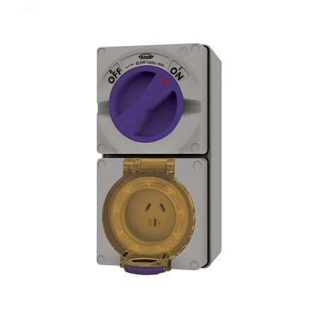 Buffalo -u00a0Combination Switched Socket IP66 10A 250V 3 Flat Pin Chemical Resistant Grey  x1 - BUC310RG