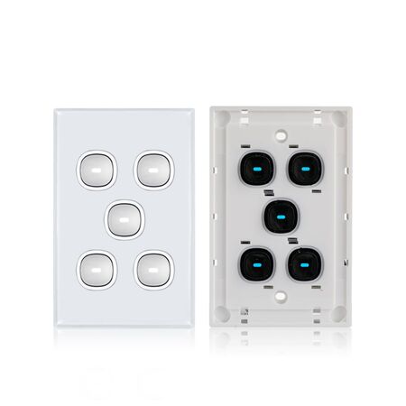 Glass Five Gang Switch With Built-In LED Push Button