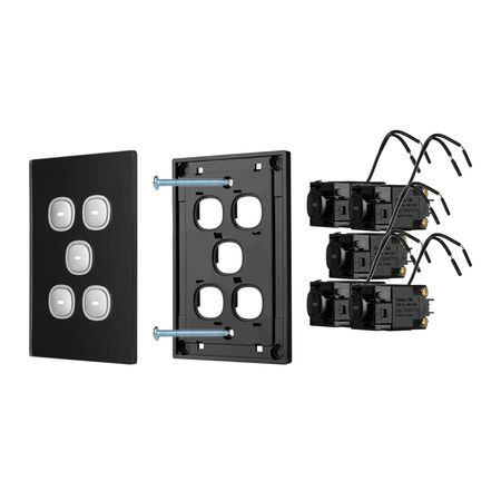 Glass Five Gang Switch With Built-In LED Push Button Black