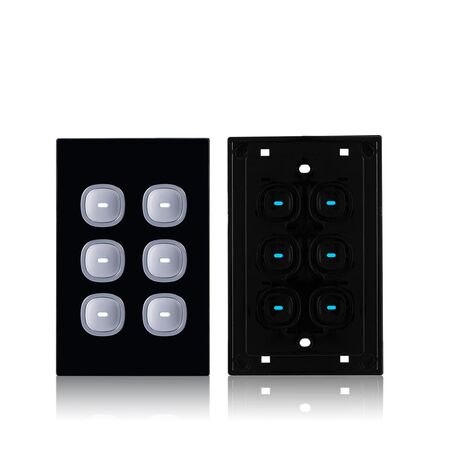 Glass Six Gang Switch With Built-In LED Push Button Black