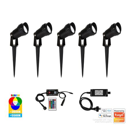 Spitze Black 5x 3w WIFI RGBCW LED Garden Spike Light Kit