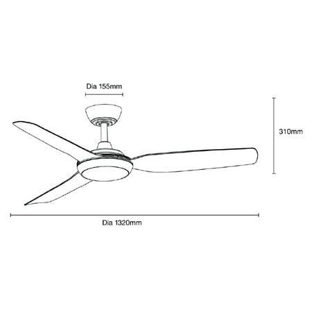 Viper DC 1220mm 3 Blade All ABS WIFI & Remote Control Ceiling Fan with Variable Dim 18w CCT LED Light Matt Black