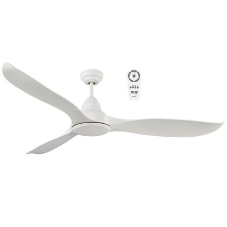 Wave 1320mm 3 ABS Blade DC Remote Control Ceiling Fan with 18w Tricolour LED Light White Satin