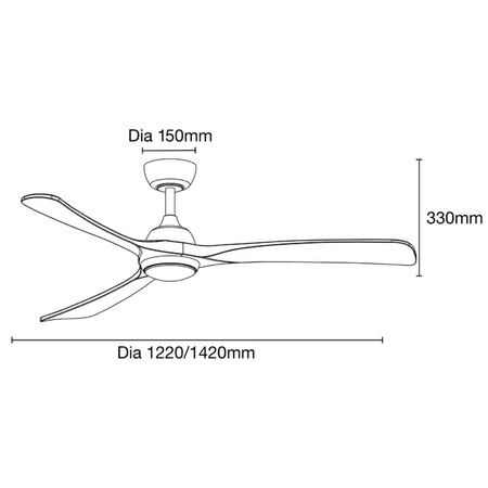 Norfolk DC 1480mm 3 Timber Blade WIFI & Remote Control Ceiling Fan Only Matt White/Natural