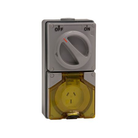 Clipsal - 56 Series, Switched Socket Outlet, 250V, 15A, 3 Flat PIN, IP66, 1 Pole
Chemical Grey