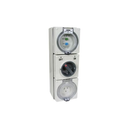 Clipsal - 56 Series, RCD Protected Switched Socket Outlet, 250V 10A, 3 Flat PIN IP66, 1 Pole, 30mA RCD
Grey