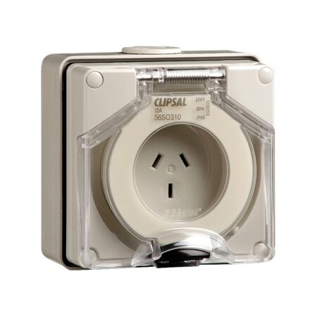 Clipsal - 56 Series, Surface Socket, IP66, 250V 10A - 3 Flat Pins
Chemical Grey