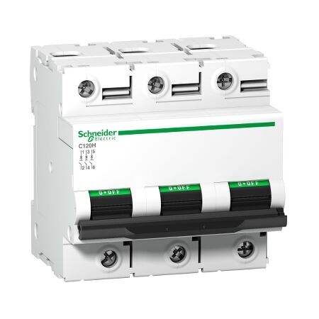 Acti9, Miniature circuit breaker (MCB), C120H, 3P, 80A, C curve, 15000A (IEC/EN 60898-1), 15kA (IEC/EN 60947-2)