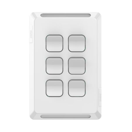 Pro Series, Flush Switch, Vertical Mount, 6 Gang, 1-Way/2-Way, 230/240V 20A, 16AX - Extra Vivid White