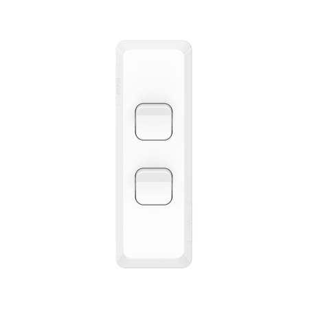 Pro Series, Architrave Switch, Vertical Mount, 2 Gang, 230/240V, 20A, 16AX - Extra Vivid White