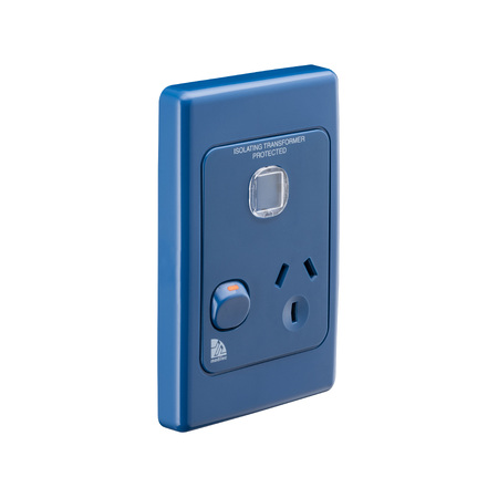 Medilec, Single Switch Socket Outlet, 250V, 10A, Vertical, 2 Pole, 10A, 250V - Dark Blue