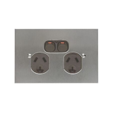 Metal Plate Series, Twin Switch Socket Outlet, 250V, 10A, BSL Style - Black