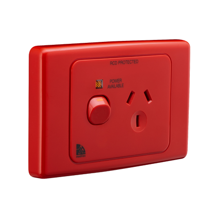 Medilec, Single Switch Socket Outlet, 250V, 10A - Red