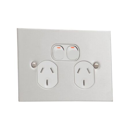 Metal Plate Series, Twin Switch Socket Outlet, 250V, 10A, BSL Style - White Electric