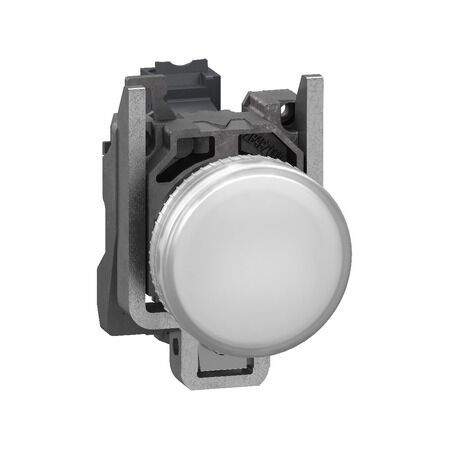 Harmony XB4, Pilot light, grey plastic, white, 22mm, universal LED, plain lens, 24V AC DC