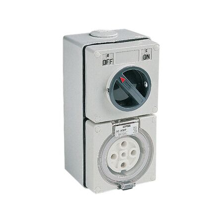 Clipsal - 56 Series, Switched Socket Outlet, 500V, 50A, 5 Round PIN, IP66, 3 Pole, Surface Mount - Resistant White Electric