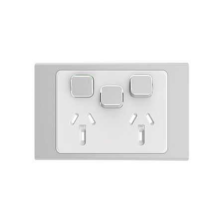 Clipsal Iconic, Styl Double Power Point Skin with 1 extra switch, Horizontal Mount, 250V, 10A - Silver