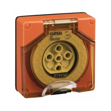 Clipsal - 56 Series, Socket Outlet, Surface 5 PIN Round 20A Less Enclosure - Resistant Orange