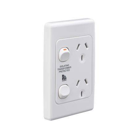 Medilec, Socket, Twin Vertical Double Pole - White Electric