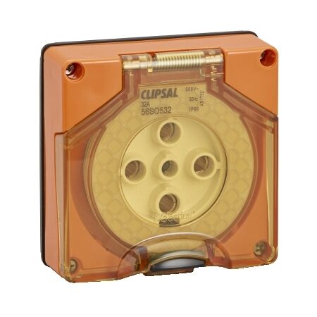 Clipsal - 56 Series, Socket Outlet, Surface 5 PIN Round 32A Less Enclosure - Resistant Orange