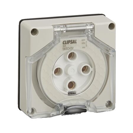 Clipsal - 56 Series, Socket Outlet, Surface 4 PIN Round 32A Less Enclosure - Grey