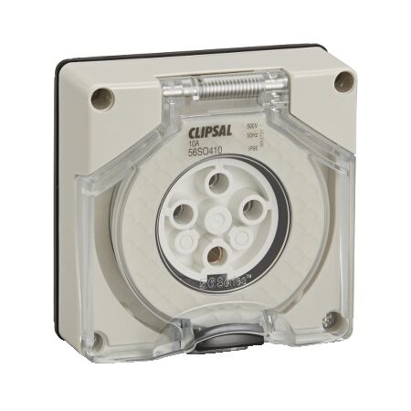 Clipsal - 56 Series, Socket Outlet, Surface 4P Round 10A Less Enclosure - Grey