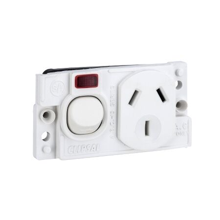 Medilec, Single Switch Socket Outlet, 250V, 10A, O Style, 2 Pole, Horizontal, Neon - White Electric