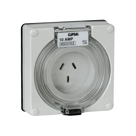 Clipsal - 56 Series, Socket Outlet Surface 3 Flat PIN 10A, 250V Less Enclosure - Chemical Grey