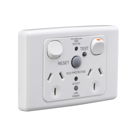 Medilec, Switched Socket, Twin 10A RCD 10mA - White Electric