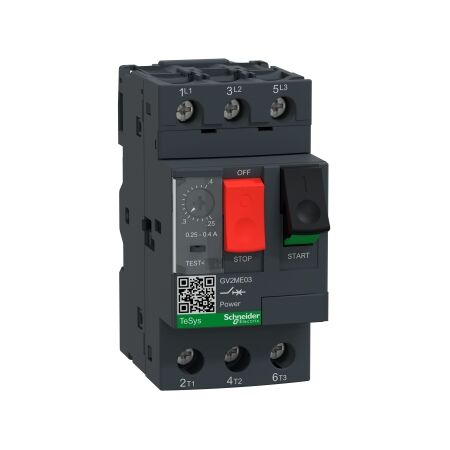 TeSys GV2, Motor circuit breaker, TeSys Deca, 3P, 0.25 to 0.4A, thermal magnetic, screw clamp terminals, button control